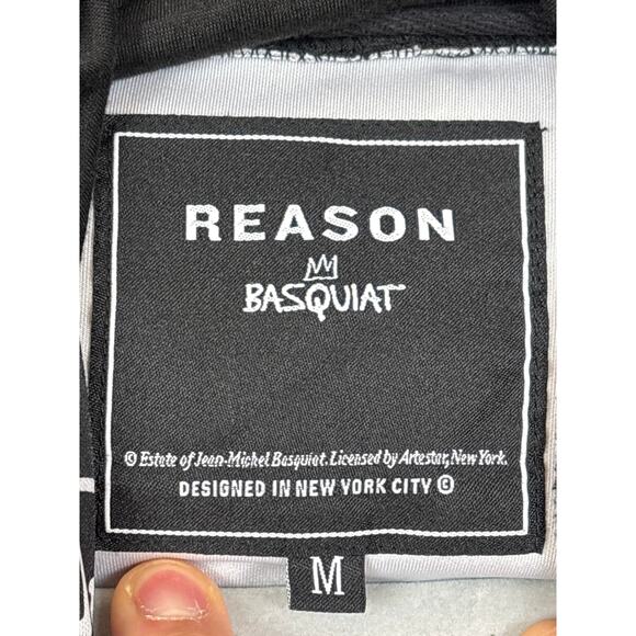 Reason Mens M Black White Jean-Michel Basquiat Graphic Pullover Hoodie NEW - Picture 3 of 4